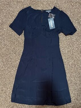ModCloth Navy Short-Sleeve A Line dress with keyhole neck